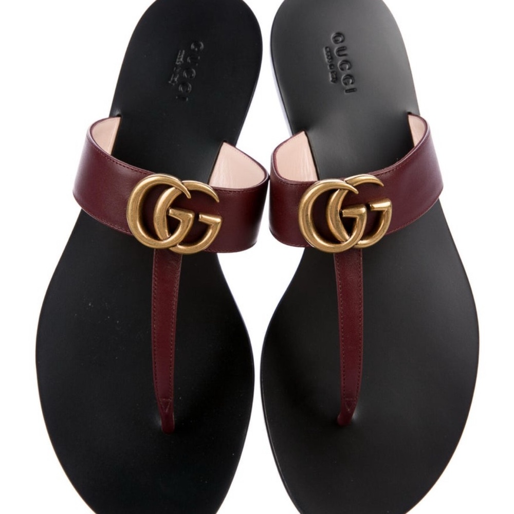 Gucci Maroon Sandals with Gold Emblem